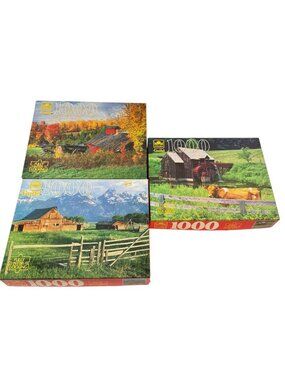 Lot 3 Golden Guild Puzzles 1000 Piece Complete Worked Western Publishing Co Vtg